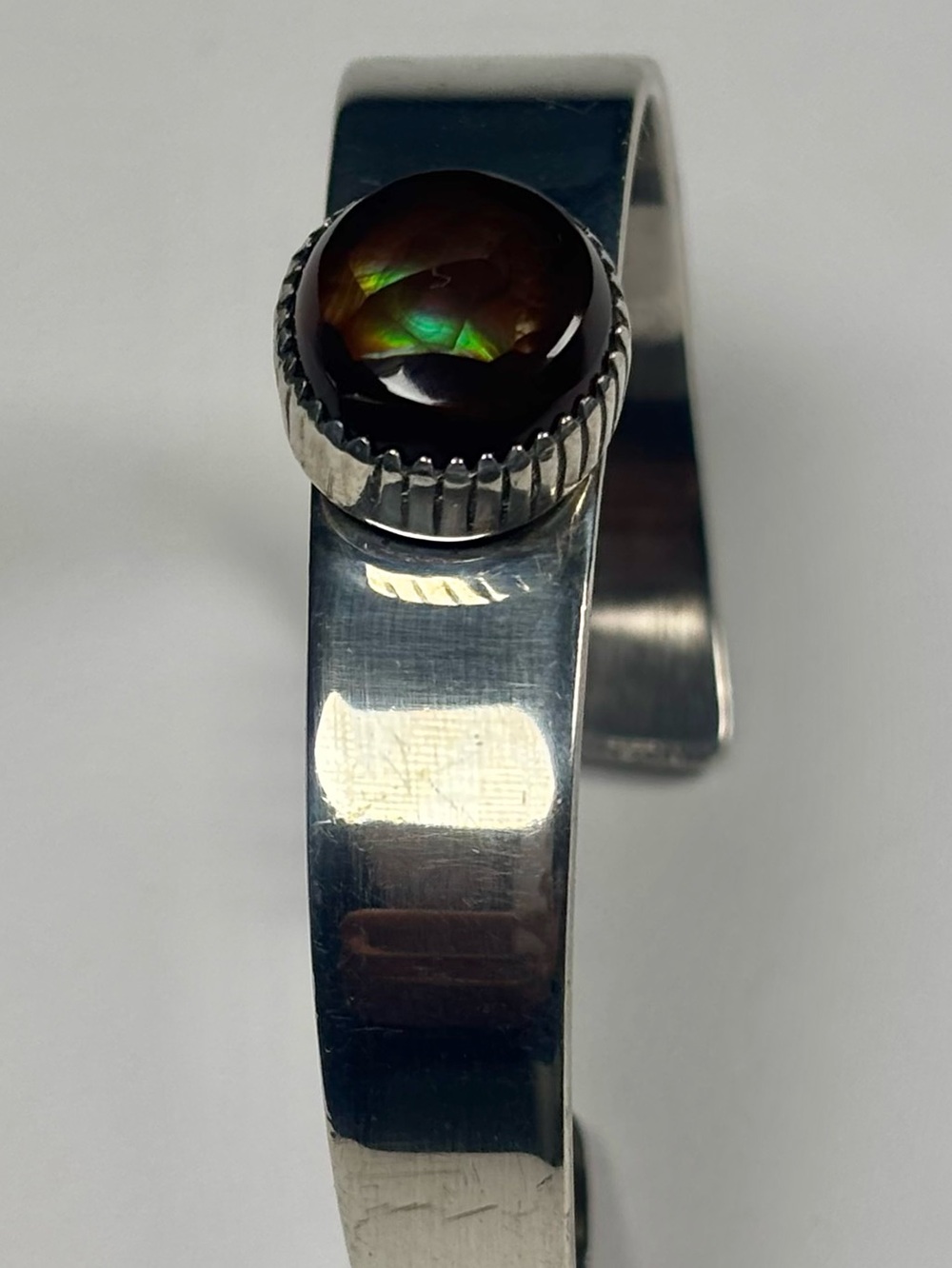 Fire Agate Sterling Cuff‎ Signed GB